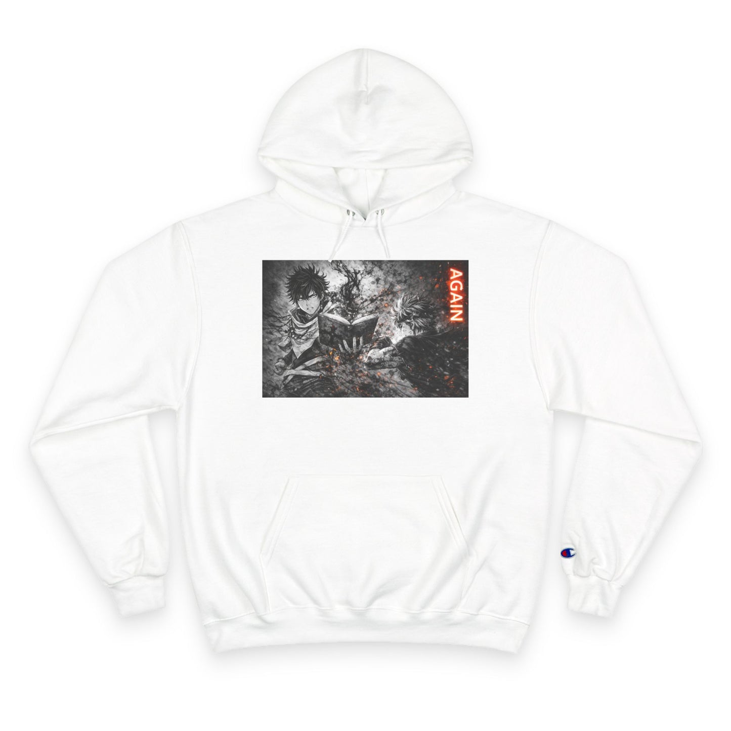 Again - Anime Inspired Champion Hoodie - Minimalist Manga Fighting Art - Unbothered Strength Design