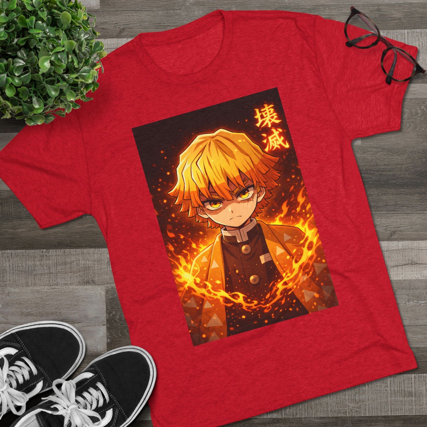 Demon Slayer Zenitsu Agatsuma Fire Anime T-Shirt — 'Destruction' Kanji Graphic Tee