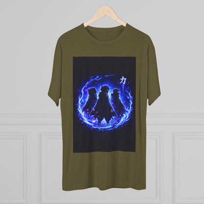 Anime Silhouette Crew Tee — Blue Flame Shinobi Design
