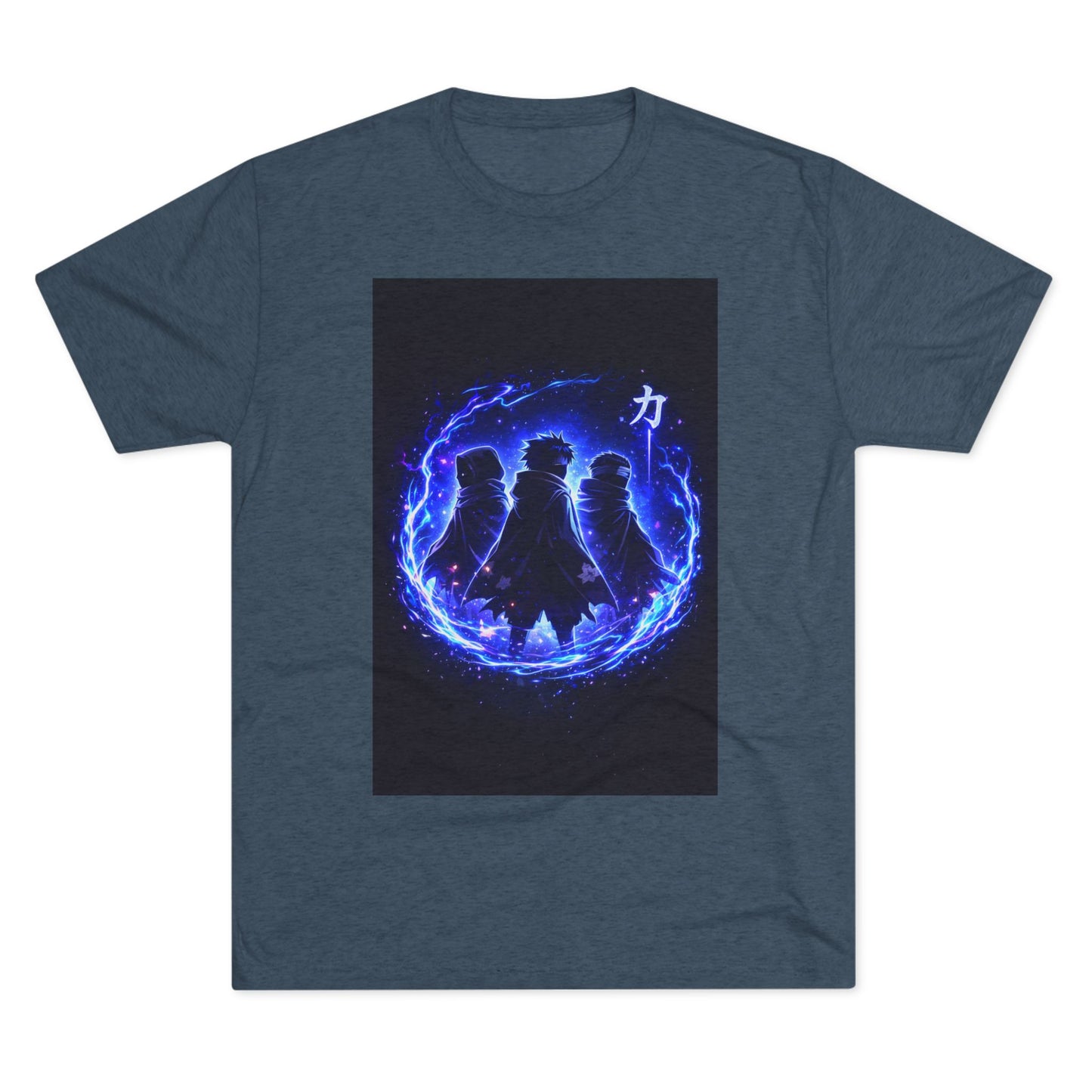 Anime Silhouette Crew Tee — Blue Flame Shinobi Design